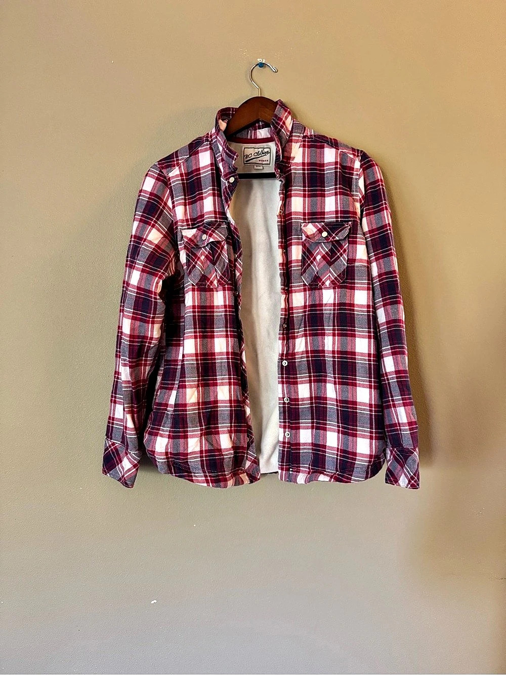 BC Clothing Women's Plaid Snap-Front Shirt Size Medium